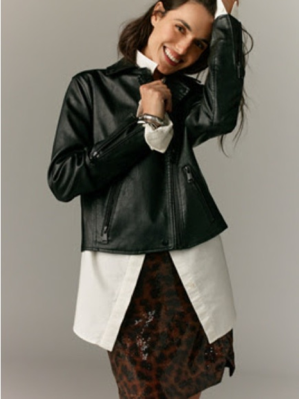 Anthropologie Black Faux Leather Zip-Front Jacket